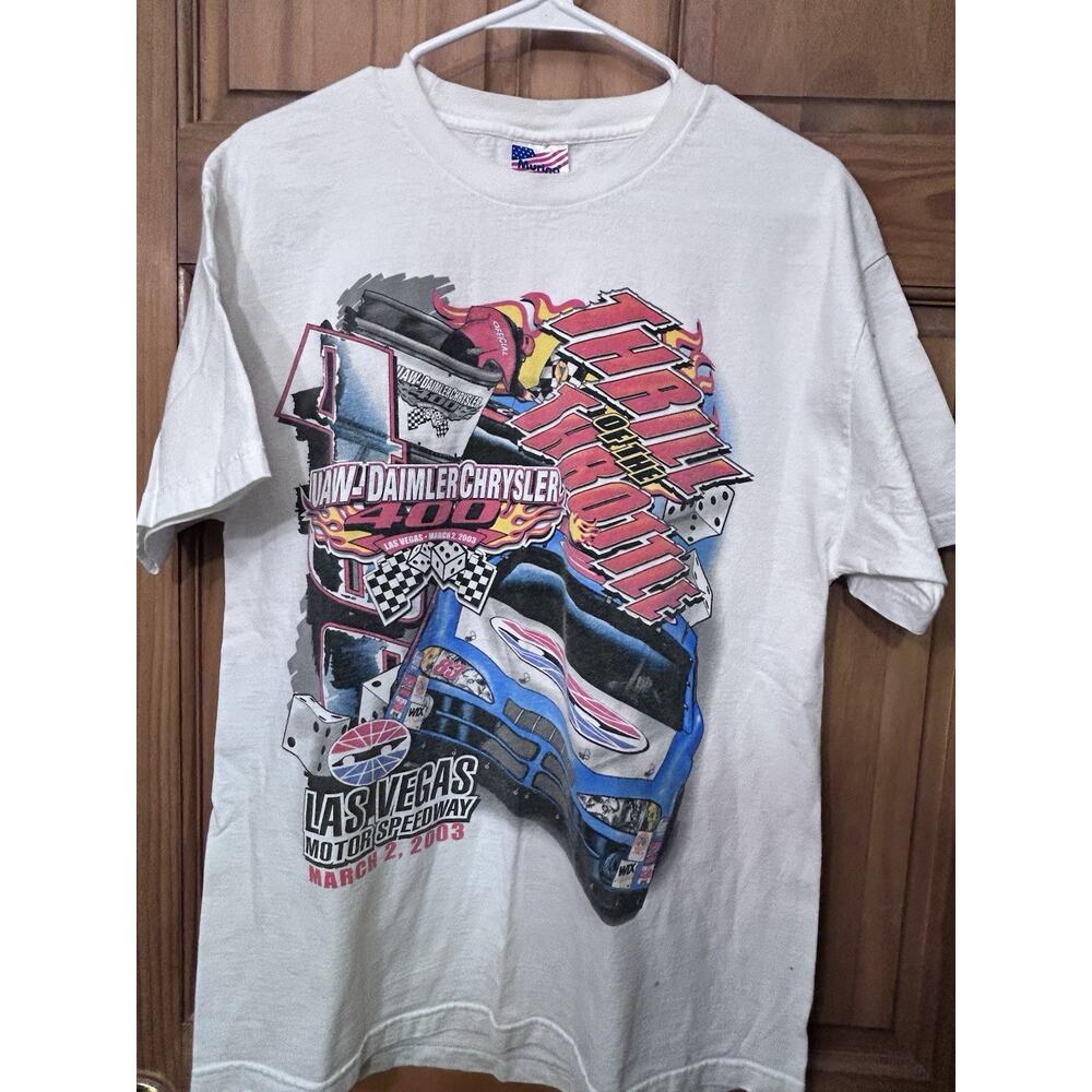 Vtg 2003 Las Vegas Motor Speedway NASCAR White Men's T-Shirt Double Sided Size L